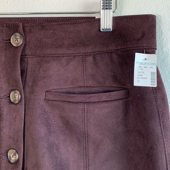 NWT Maurice’s Faux Suede Button Down High Rise Stretch Skirt Dark Purple Sz 12 - Picture 3 of 8